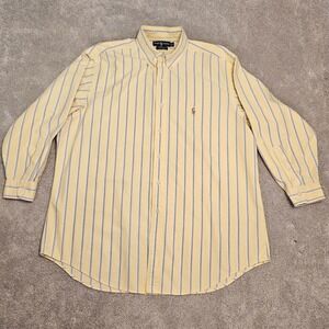 Ralph Lauren Yarmouth Men's 17.5 Yellow Blue Striped Oxford Dress Shirt